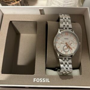 Fossil Silver Watch with White and Rose Accents